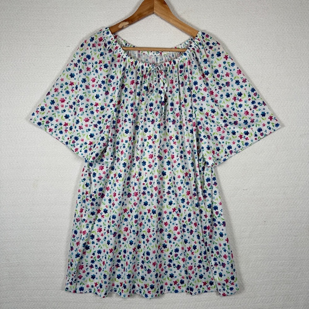 Vintage 1X Joro Womens Blouse Hawaiian MuuMuu Peasant Top Short Sleeve Floral‎